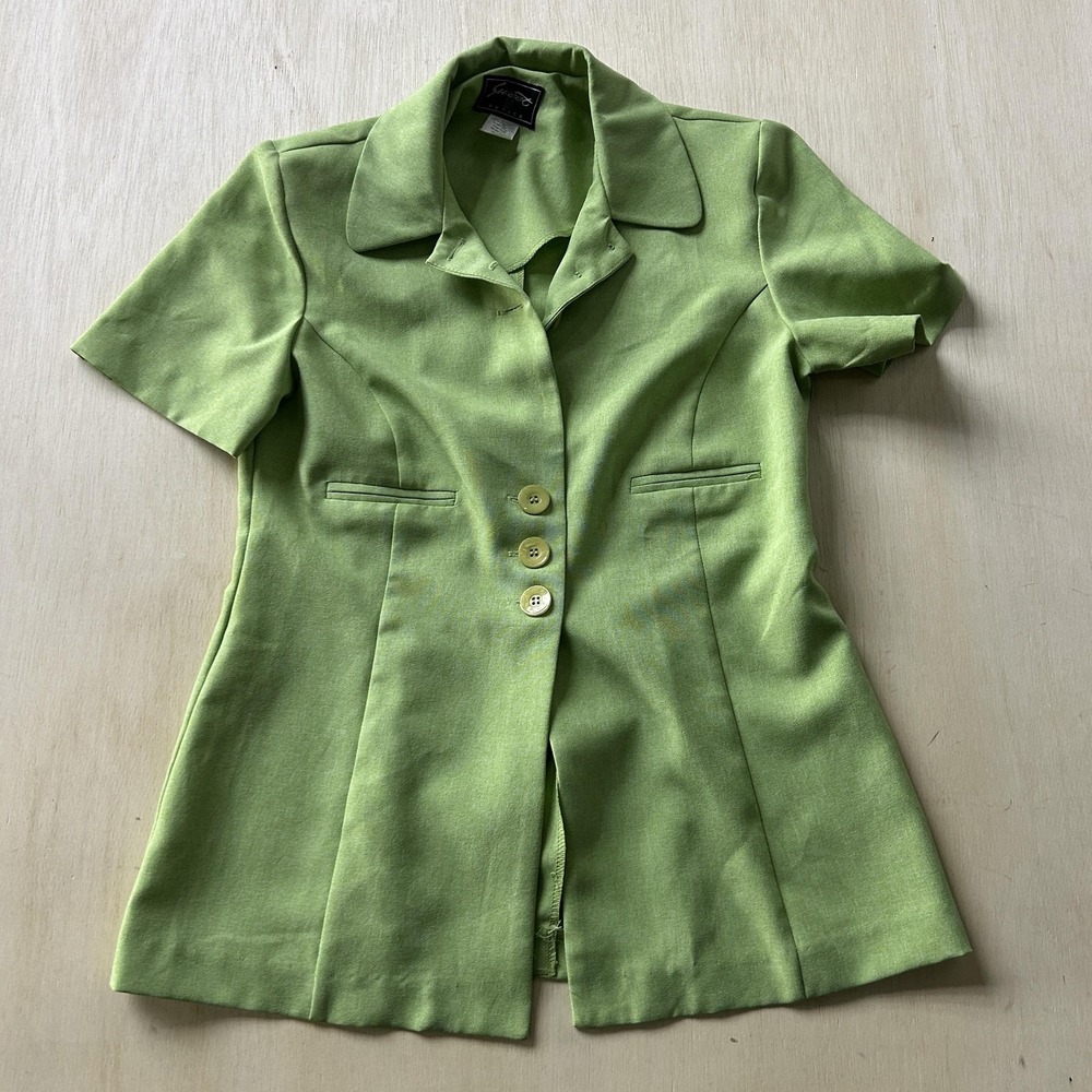 Sweet Suit Blazer Jacket Womens 8P Green Short Sleeve Notch Lapel Career Work